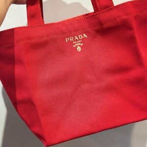 GWP Prada Red Canvas Tote Bag with Gold Logo